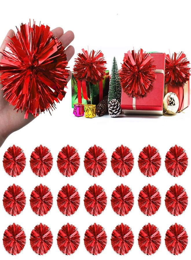 Daifunli 24 Pcs Christmas Tinsel Bows for Gift Wrapping 4 Inch Self Adhesive Christmas Gift Bows Toppers for Xmas Birthday Party Presents Decorations Holiday Gift Accessory(Red) - Image 1